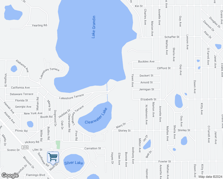 map of restaurants, bars, coffee shops, grocery stores, and more near 828 Lakeshore Terrace in Interlachen