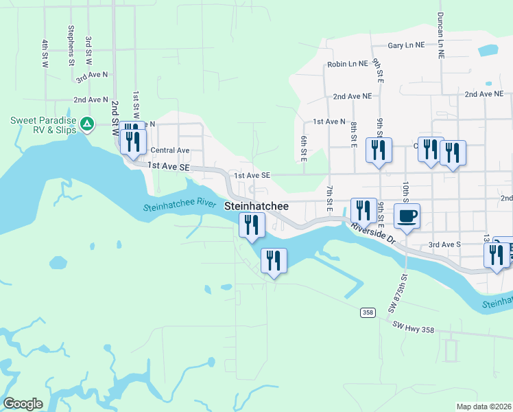 map of restaurants, bars, coffee shops, grocery stores, and more near in Steinhatchee