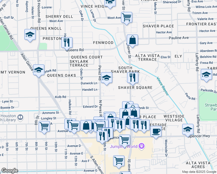 map of restaurants, bars, coffee shops, grocery stores, and more near 2703 Perez Road in Pasadena