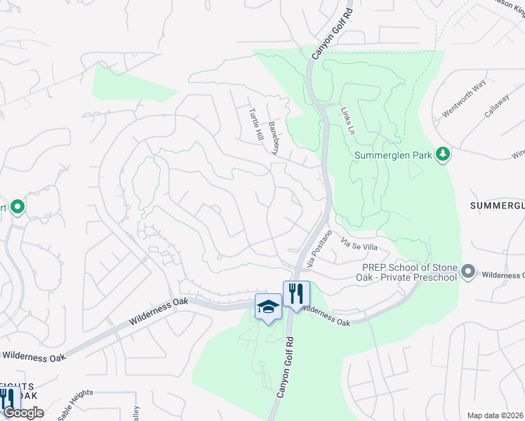 map of restaurants, bars, coffee shops, grocery stores, and more near 24703 Fairway Springs in San Antonio