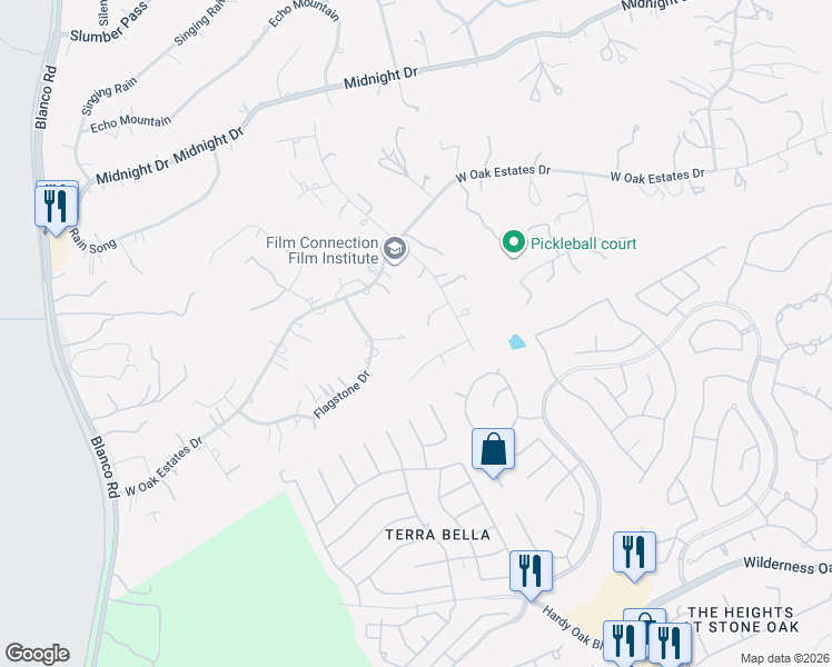 map of restaurants, bars, coffee shops, grocery stores, and more near 810 Catclaw Drive in San Antonio