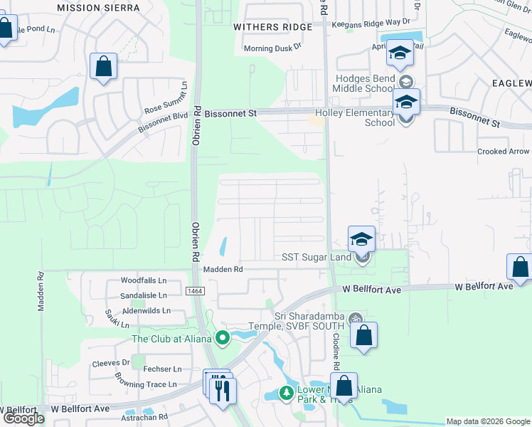 map of restaurants, bars, coffee shops, grocery stores, and more near 17110 Iver Ironwood Trail in Richmond