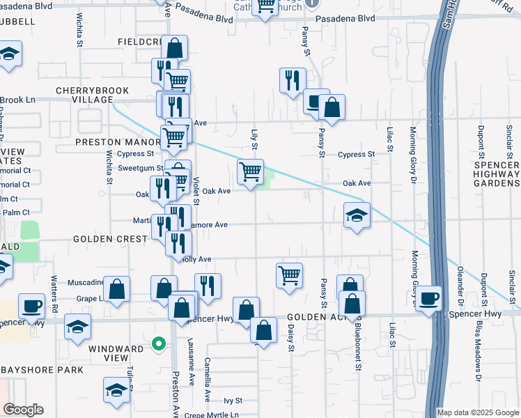 map of restaurants, bars, coffee shops, grocery stores, and more near 2710 Lily Street in Pasadena