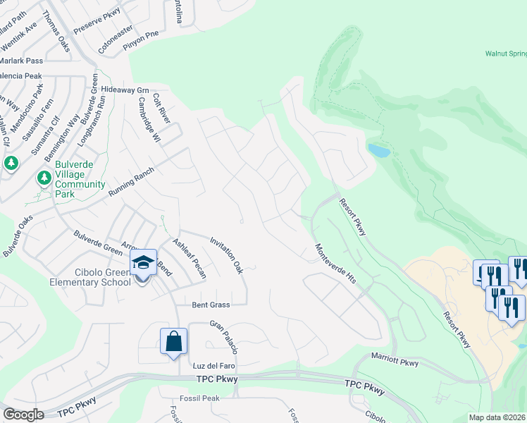 map of restaurants, bars, coffee shops, grocery stores, and more near 3951 Monteverde Way in San Antonio