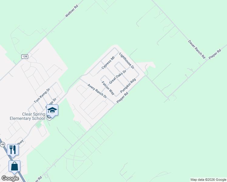 map of restaurants, bars, coffee shops, grocery stores, and more near 2284 Hawk Drive in New Braunfels