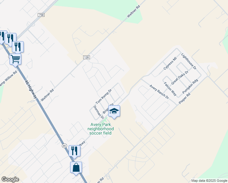 map of restaurants, bars, coffee shops, grocery stores, and more near 2124 Conner Drive in New Braunfels