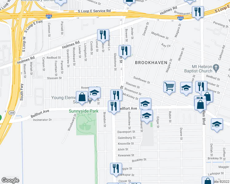 map of restaurants, bars, coffee shops, grocery stores, and more near 3821 McKinley Street in Houston