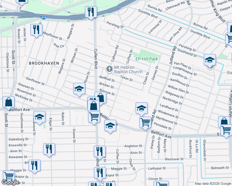 map of restaurants, bars, coffee shops, grocery stores, and more near 4829 Briscoe Street in Houston