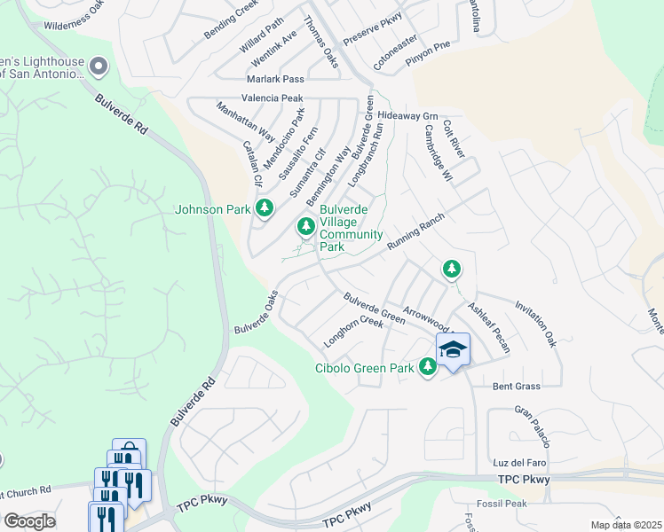 map of restaurants, bars, coffee shops, grocery stores, and more near 3507 Running Ranch in San Antonio