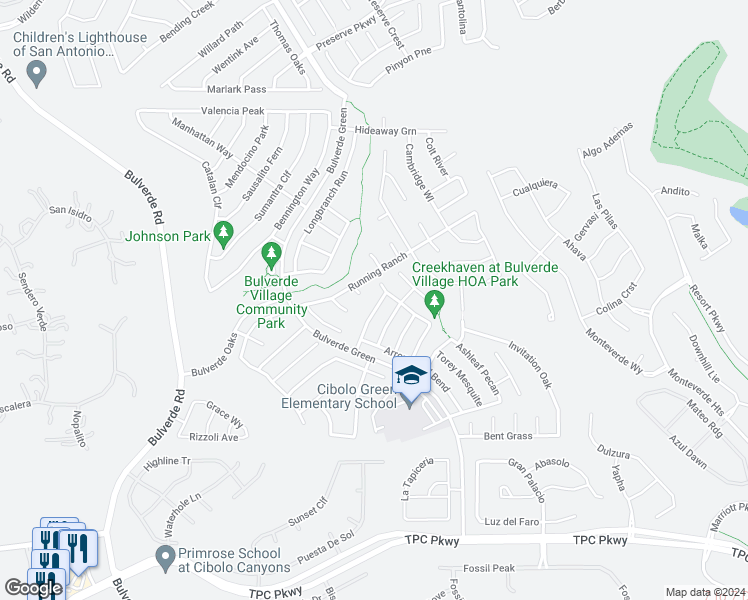 map of restaurants, bars, coffee shops, grocery stores, and more near 24727 Magnolia Falls in San Antonio