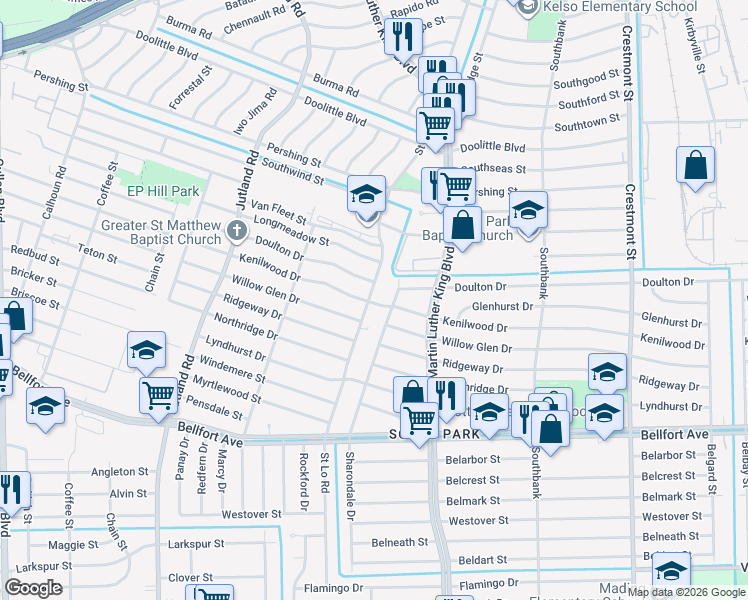 map of restaurants, bars, coffee shops, grocery stores, and more near 7713 Saint Lo Road in Houston