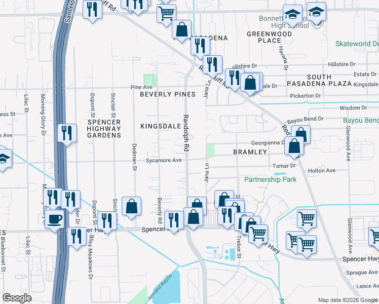 map of restaurants, bars, coffee shops, grocery stores, and more near 2731 Randolph Road in Pasadena