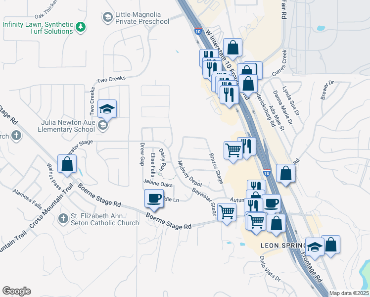 map of restaurants, bars, coffee shops, grocery stores, and more near 8219 Midway Depot in San Antonio