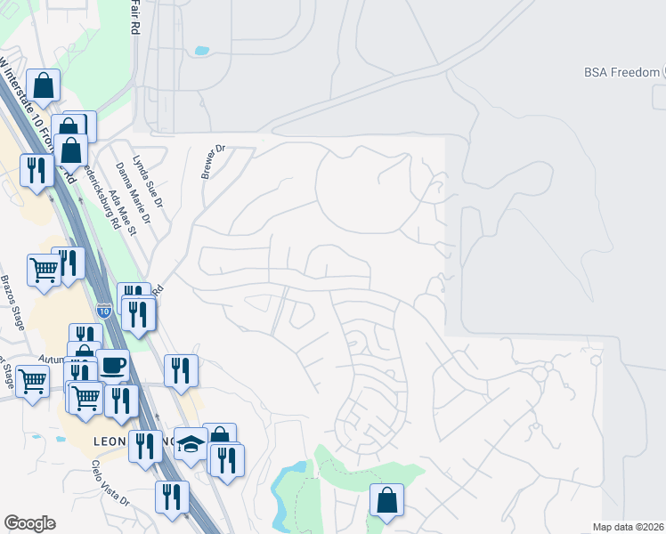 map of restaurants, bars, coffee shops, grocery stores, and more near 24706 Moorland in San Antonio