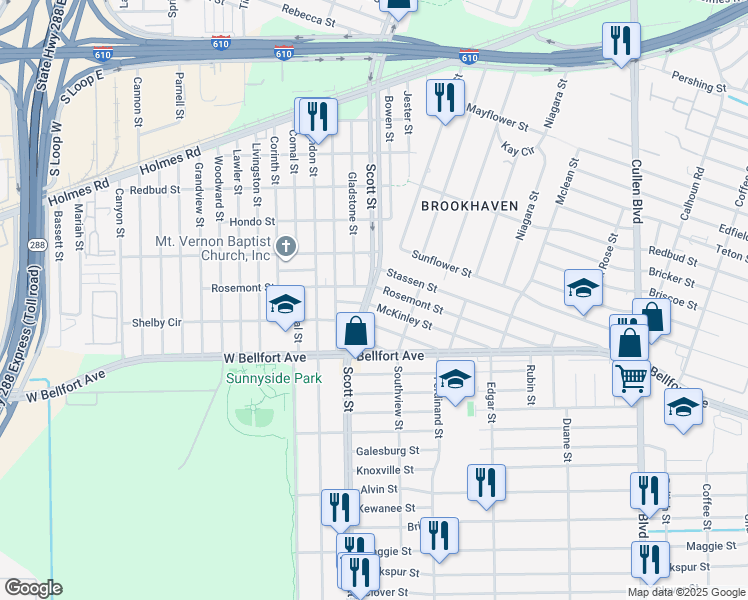 map of restaurants, bars, coffee shops, grocery stores, and more near 3903 McKinley Street in Houston