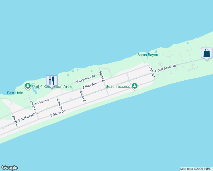 map of restaurants, bars, coffee shops, grocery stores, and more near 901 East Gulf Beach Drive in Saint George Island