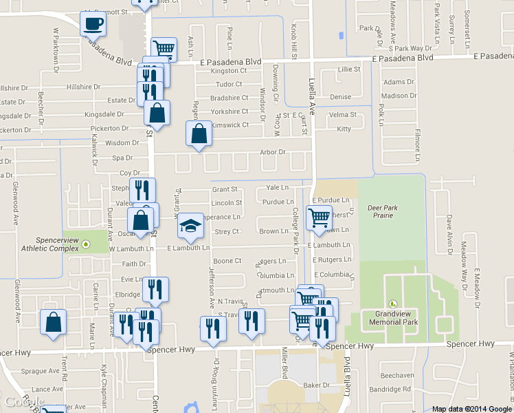 map of restaurants, bars, coffee shops, grocery stores, and more near 713 East Purdue Lane in Deer Park