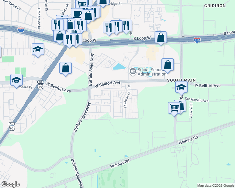 map of restaurants, bars, coffee shops, grocery stores, and more near 9011 Bayview Cove Drive in Houston