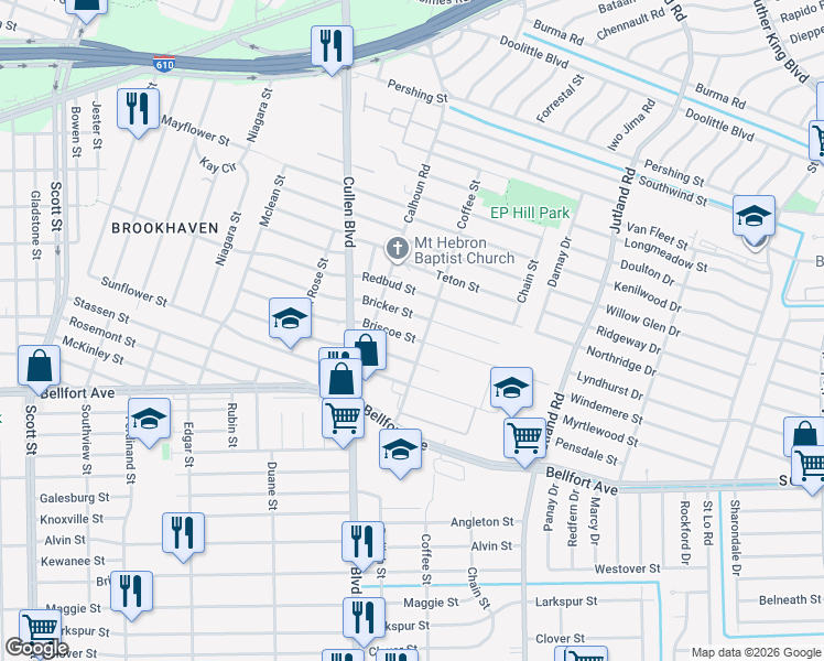 map of restaurants, bars, coffee shops, grocery stores, and more near 4829 Briscoe Street in Houston