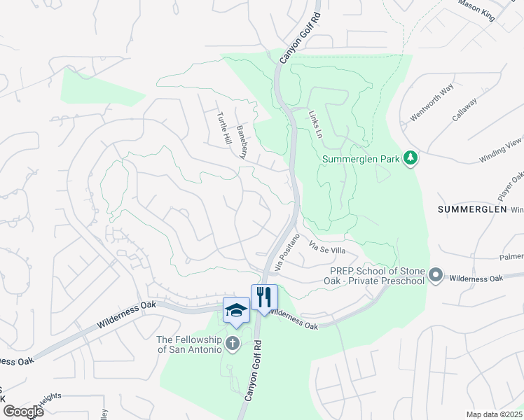 map of restaurants, bars, coffee shops, grocery stores, and more near 24919 Birdie Ridge in San Antonio