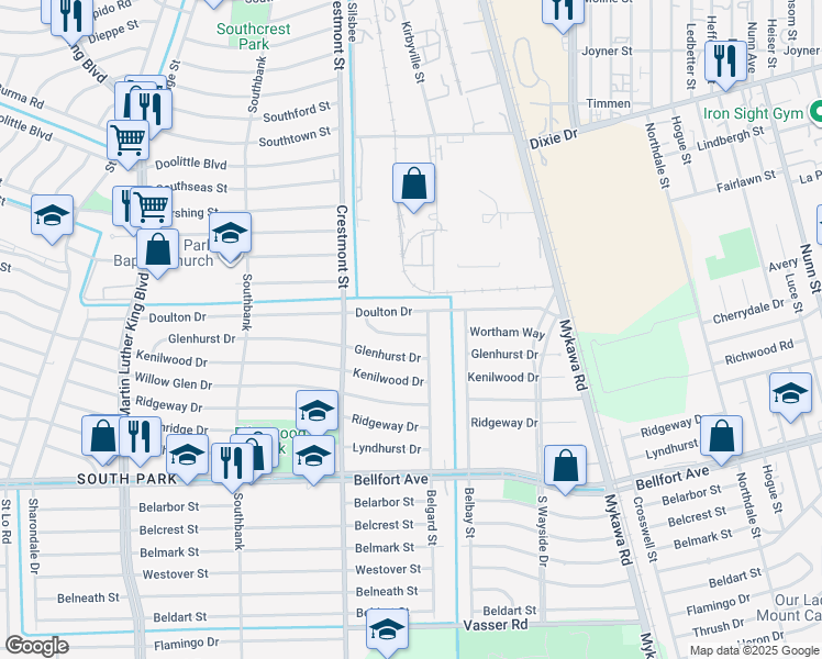 map of restaurants, bars, coffee shops, grocery stores, and more near 6037 Wortham Way in Houston