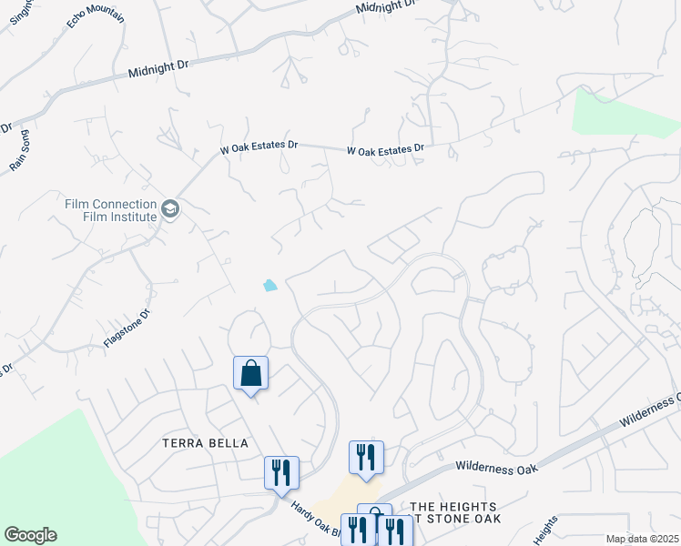 map of restaurants, bars, coffee shops, grocery stores, and more near 23715 Legend Crest in San Antonio
