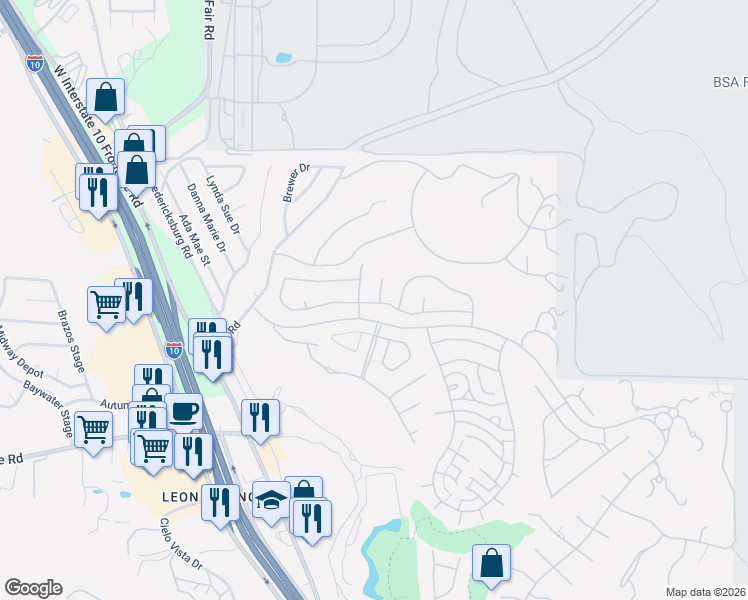 map of restaurants, bars, coffee shops, grocery stores, and more near 24702 Staffordshire in San Antonio
