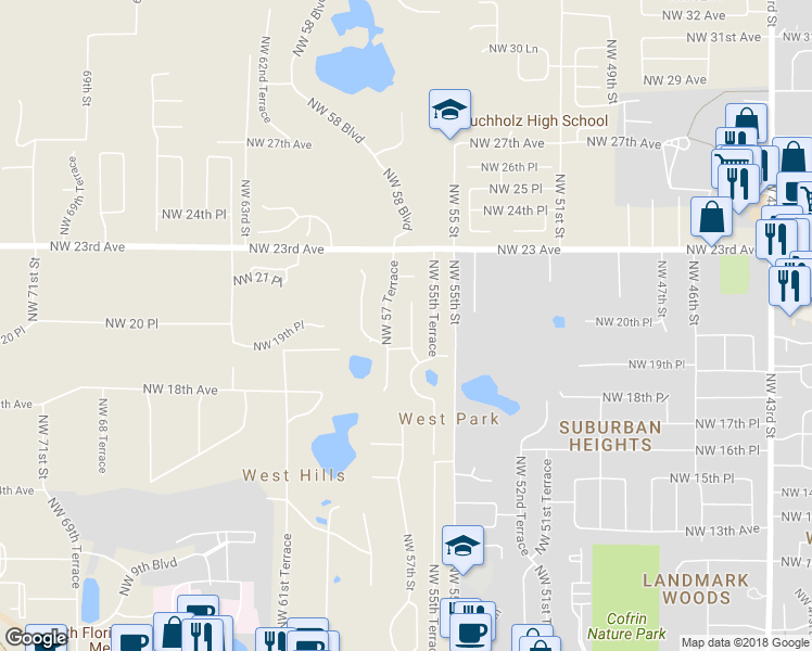 map of restaurants, bars, coffee shops, grocery stores, and more near 2010 Northwest 56 Terrace in Gainesville