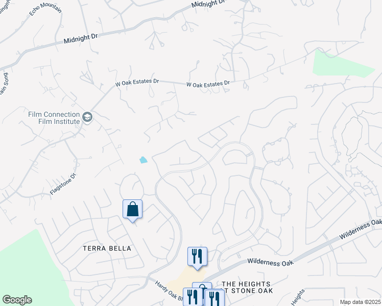 map of restaurants, bars, coffee shops, grocery stores, and more near 23715 Legend Crest in San Antonio