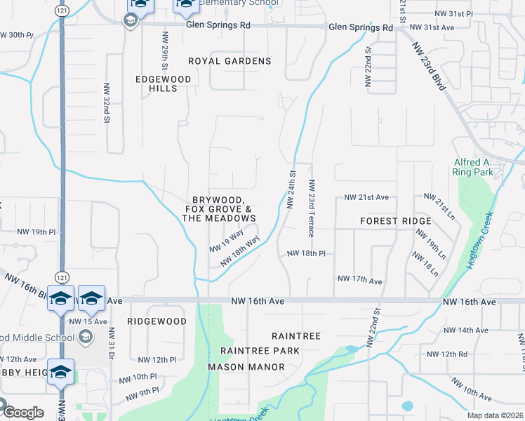 map of restaurants, bars, coffee shops, grocery stores, and more near 2505 Northwest 21 Avenue in Gainesville