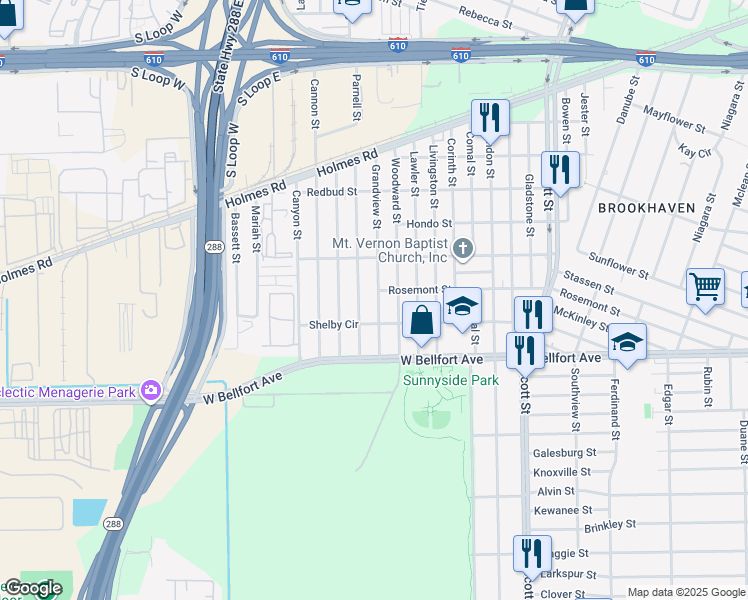 map of restaurants, bars, coffee shops, grocery stores, and more near 8310 Grandview Street in Houston