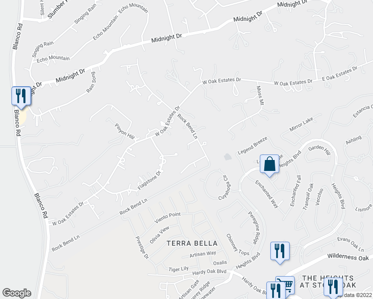 map of restaurants, bars, coffee shops, grocery stores, and more near 810 Catclaw Drive in San Antonio