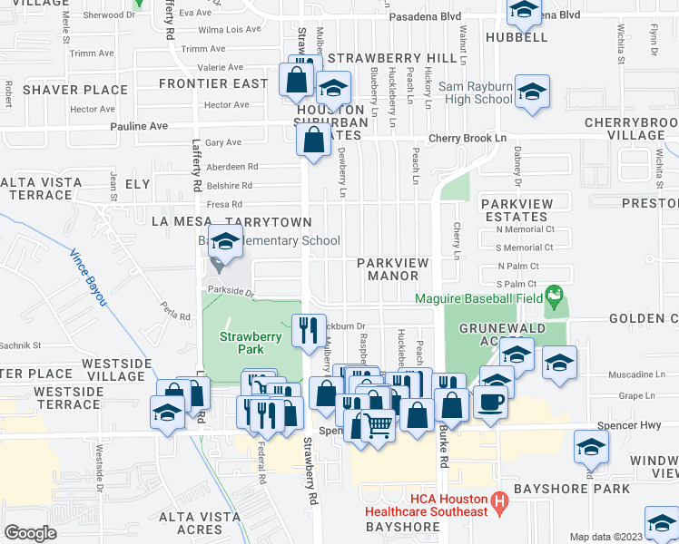 map of restaurants, bars, coffee shops, grocery stores, and more near 2706 Dewberry Lane in Pasadena