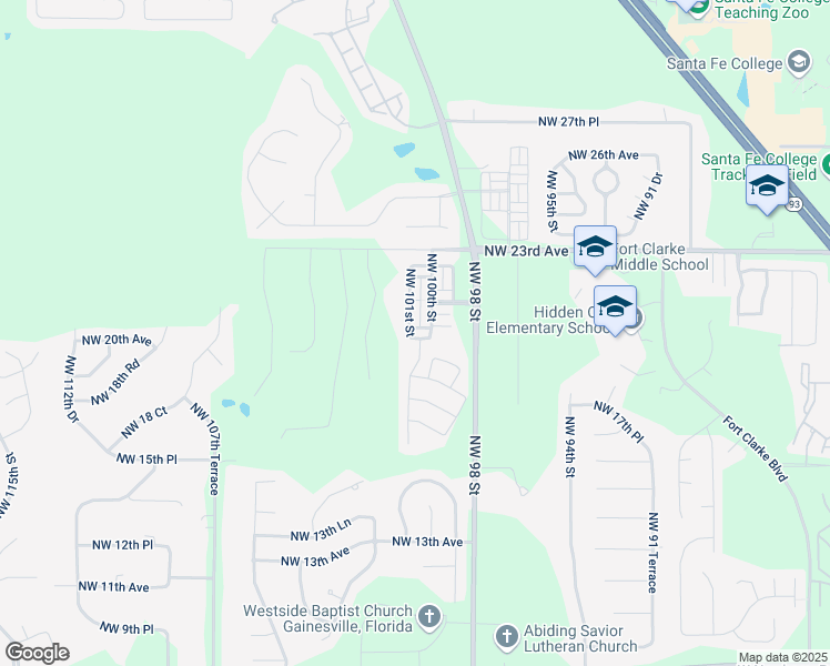 map of restaurants, bars, coffee shops, grocery stores, and more near 10088 Northwest 20 Avenue in Gainesville