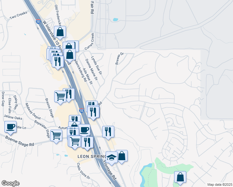 map of restaurants, bars, coffee shops, grocery stores, and more near 7323 Hovingham in San Antonio