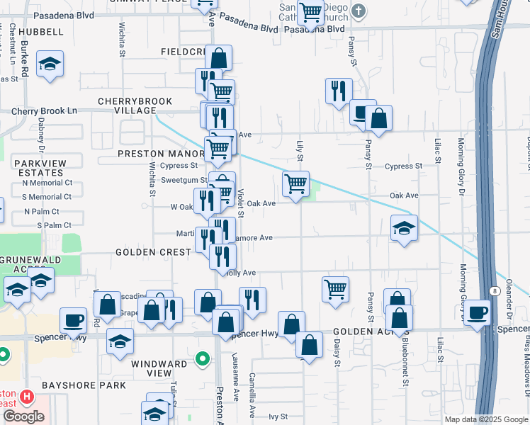 map of restaurants, bars, coffee shops, grocery stores, and more near 4820 Oak Avenue in Pasadena