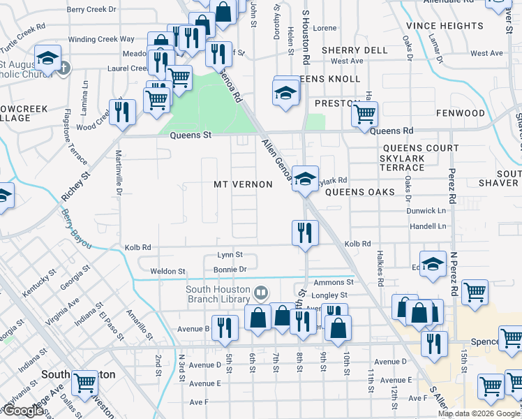 map of restaurants, bars, coffee shops, grocery stores, and more near 2701 Shenandoah Drive in Pasadena