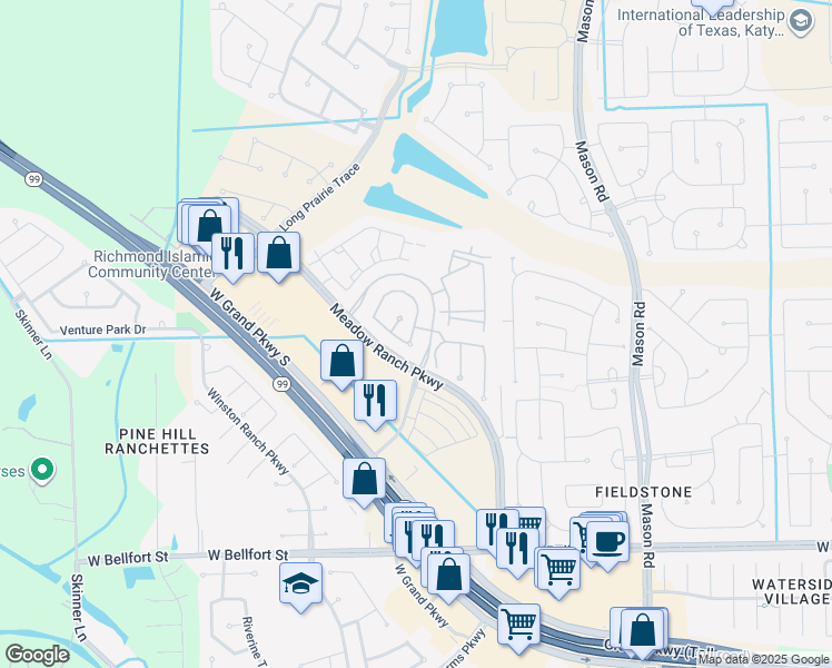 map of restaurants, bars, coffee shops, grocery stores, and more near 5510 Pleasant Falls Drive in Richmond
