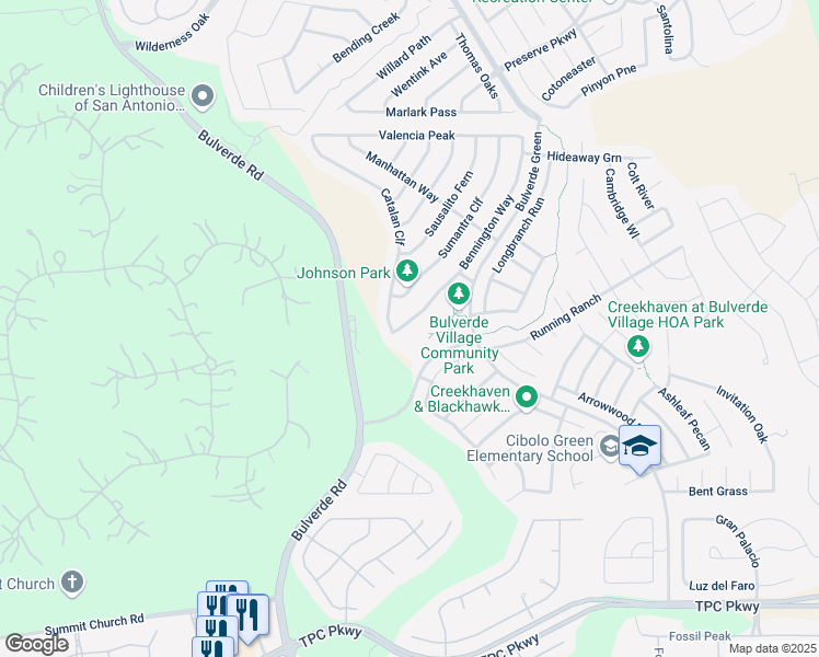 map of restaurants, bars, coffee shops, grocery stores, and more near 3418 Bennington Way in San Antonio