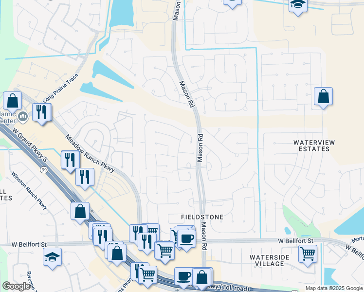map of restaurants, bars, coffee shops, grocery stores, and more near 5524 Gemstone Park Road in Richmond