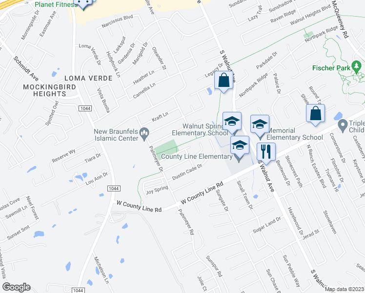 map of restaurants, bars, coffee shops, grocery stores, and more near 1630 Anna Lee Drive in New Braunfels