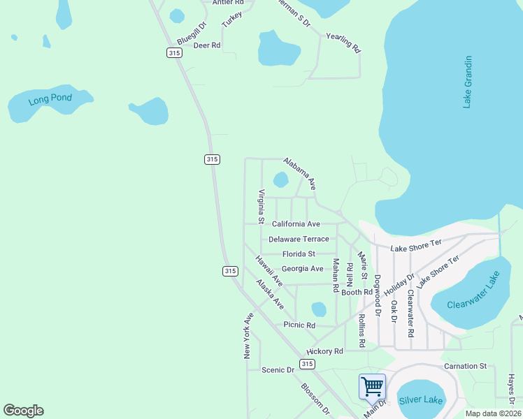 map of restaurants, bars, coffee shops, grocery stores, and more near Virginia Street in Interlachen