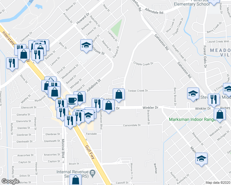 map of restaurants, bars, coffee shops, grocery stores, and more near 8951 San Alberto in Houston