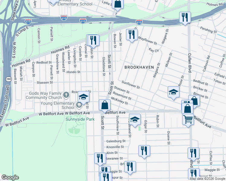 map of restaurants, bars, coffee shops, grocery stores, and more near 3903 McKinley Street in Houston
