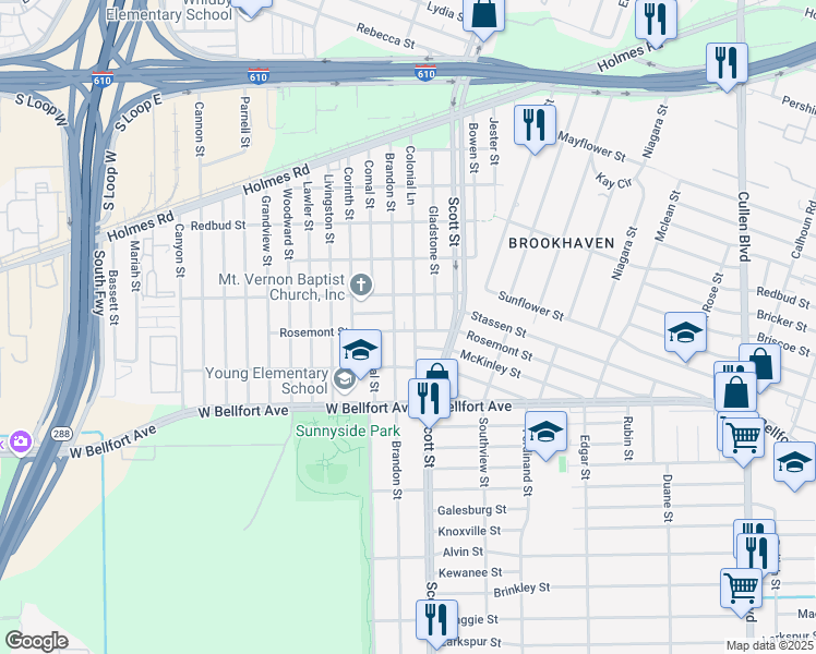 map of restaurants, bars, coffee shops, grocery stores, and more near 3821 McKinley Street in Houston