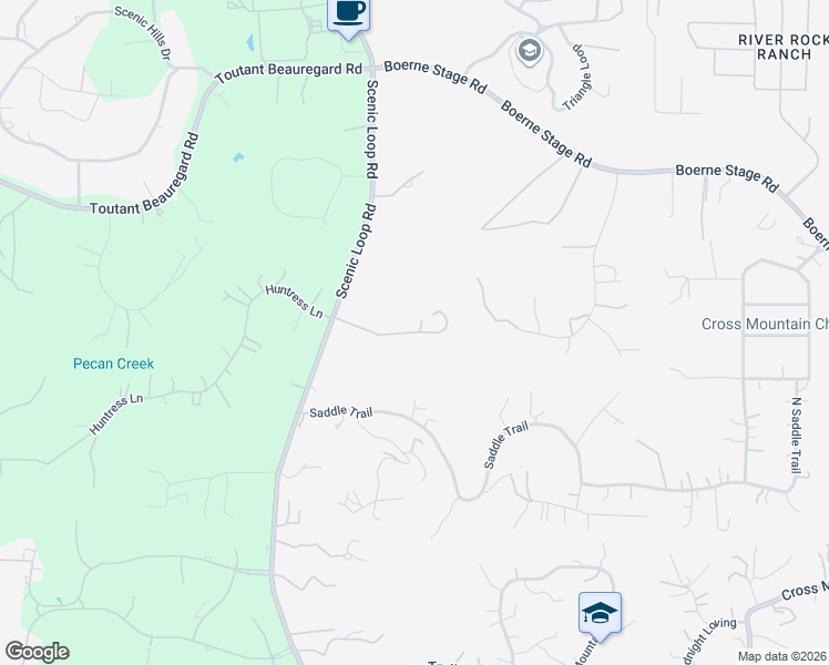 map of restaurants, bars, coffee shops, grocery stores, and more near 24850 Scenic Loop Road in San Antonio
