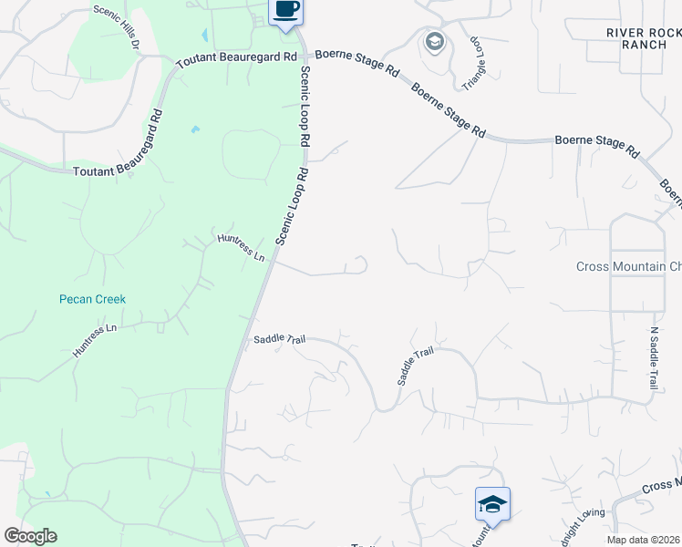 map of restaurants, bars, coffee shops, grocery stores, and more near 24850 Scenic Loop Road in San Antonio