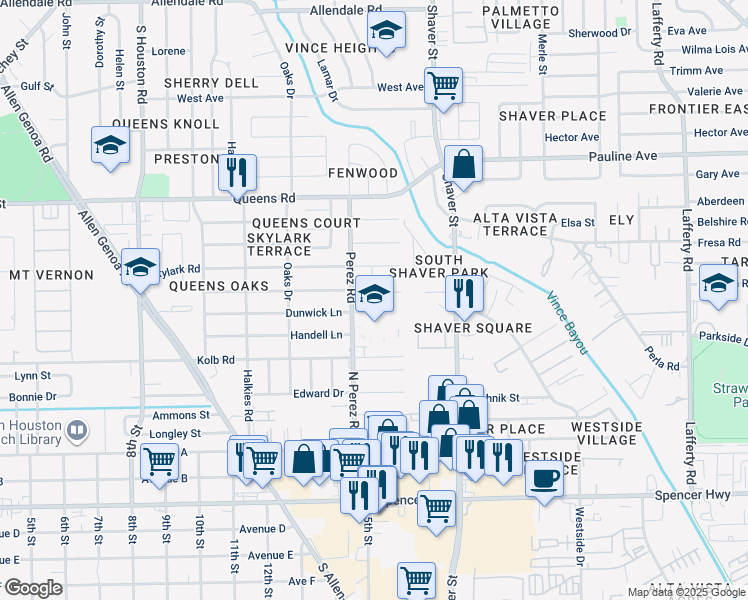 map of restaurants, bars, coffee shops, grocery stores, and more near 2703 Perez Road in Pasadena