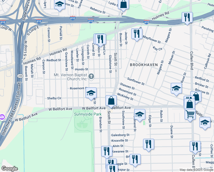 map of restaurants, bars, coffee shops, grocery stores, and more near 3821 McKinley Street in Houston