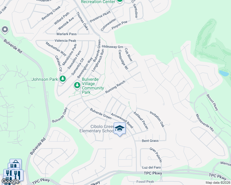 map of restaurants, bars, coffee shops, grocery stores, and more near 3719 Ponderosa Bend in San Antonio